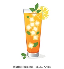Vector illustration of a glass of iced tea with lemon and mint on a white background. Clean, fresh, and perfect for summer-themed designs, food packaging, and drink advertisements.