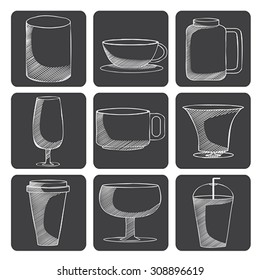 A vector illustration of glass icons flat design
