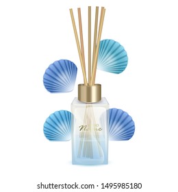 Vector illustration glass jar with aroma sticks, Sticks of fresh scent of sea breeze aroma. Realistic Vector illustration on white background