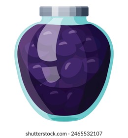 Vector illustration of a glass jar filled with preserved purple olives, isolated on white