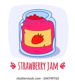 Vector illustration of a glass jar full of strawberry jam.