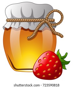 Vector illustration of Glass jar of honey with strawberry