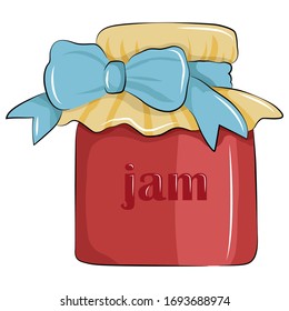 vector illustration, glass jar with jam, icon in cartoon style, isolate on a white background