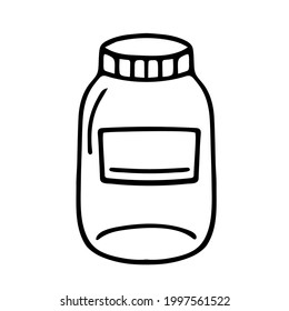 Vector illustration of glass jar with label outline. Vector illustration isolated on white.