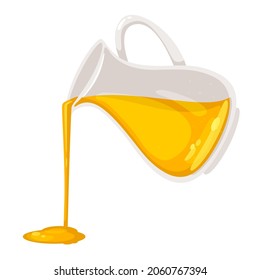 Vector illustration of a glass jar with maple syrup spilling out of it. Isolated on white background.