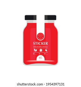 Vector illustration of a glass jar and a stylish sticker. Jar sticker template. Realistic vector with a jar of jam. Mockup template.