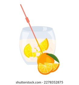 Vector illustration of a glass of lemonade. A glass and a straw with refreshing orange juice. summer fresh lemonade with ice