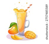Vector illustration of glass of mango smoothie with fresh fruit