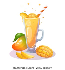 Vector illustration of glass of mango smoothie with fresh fruit