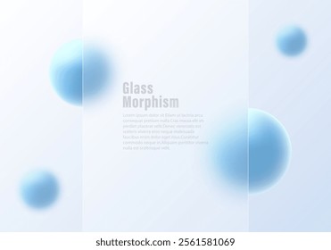 Vector illustration in glass morphism style, gradient background with septum and blue spheres.