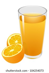 Vector illustration of glass with orange juice and oranges