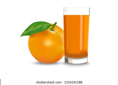 Vector illustration of glass with orange juice and oranges