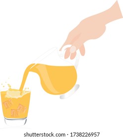 Vector Illustration of a Glass of Orange Juice and a Jar Fresh Juice
