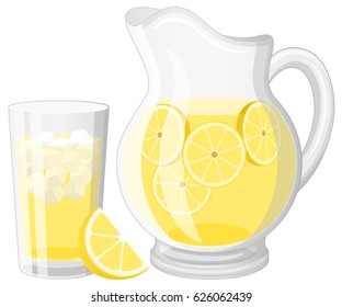 Vector illustration of a glass and a pitcher of lemonade.