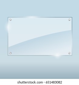 vector illustration of glass or plastic transparent panel on blue background