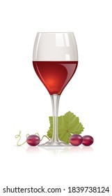 Vector illustration of a glass of red wine decorated with grape.
