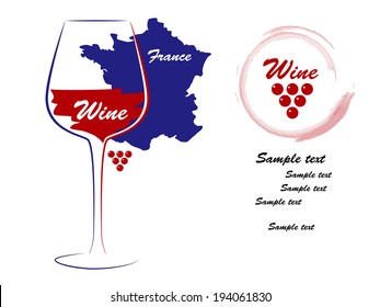 Vector illustration, glass of red wine, France