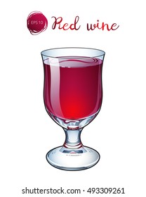 Vector illustration. Glass of red wine on a short stalk. Isolated on white background. EPS10. Realistic style. Drawn parts.