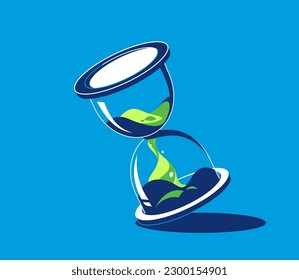 Vector illustration of glass sand clock, hourglass. Deadline, time concept. EPS10