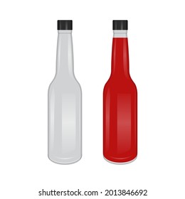 Vector illustration of glass sauce ketchup bottles. isolated on white background. full and empty