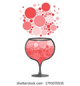 ilustración vectorial con vidrio de vino tinto espumoso con burbujas