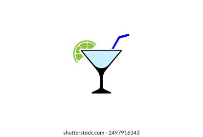 Vector illustration of a glass with a straw and a slice of lemon in a minimalist style