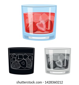 Vector illustration of glass and strawberry icon. Set of glass and glass stock symbol for web.