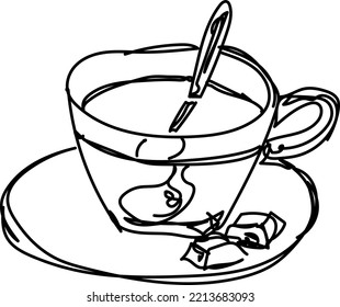 vector illustration of a glass tea cup with a teaspoon