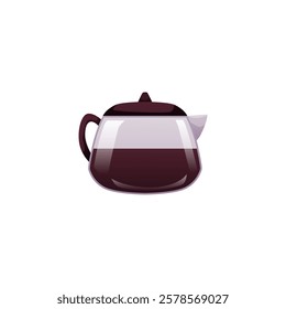 Vector illustration of glass teapot on isolated background. Kitchen utensil with handle in flat style. For hot drinks. Modern dining room vessel. Cartoon style.