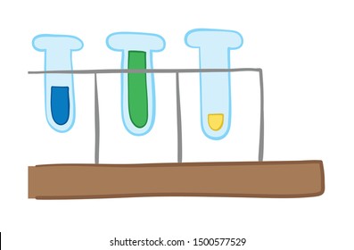 Vector illustration glass test tubes. Hand drawn. Colored outlines.