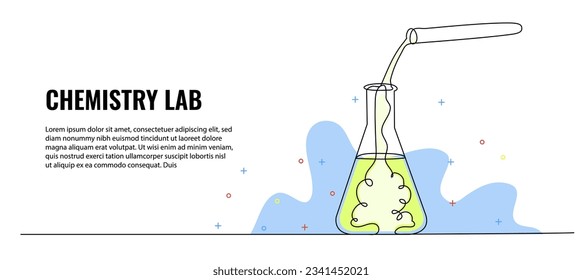 Ilustración vectorial de un tubo de vidrio de equipo de laboratorio químico. Moderno y plano en línea continua.