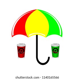Vector illustration Glass of water, coffee, tea, in the umbrella, red, yellow and green with a white background. Can be used for both print and web site.