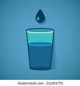 Vector illustration of glass with water and drop