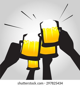 Vector illustration glasses of beer raised in toast with friends