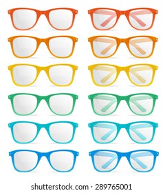 Vector Illustration glasses color set isolated on a white background. Fashionable summer accessory  