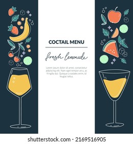 Vector illustration. Glasses of different shapes with cocktail drinks. Suitable for use in the bar menu, cocktail card and various banners.