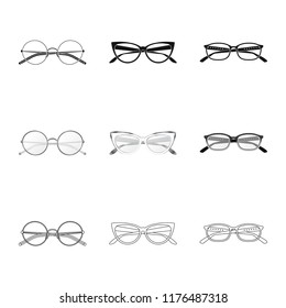 Vector illustration of glasses and frame icon. Collection of glasses and accessory stock vector illustration.
