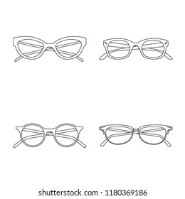 Vector illustration of glasses and frame icon. Collection of glasses and accessory vector icon for stock.