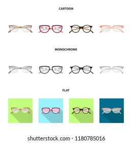 Vector illustration of glasses and frame icon. Collection of glasses and accessory vector icon for stock.