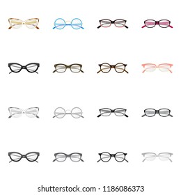 Vector illustration of glasses and frame icon. Collection of glasses and accessory stock vector illustration.