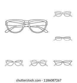 Vector illustration of glasses and frame icon. Set of glasses and accessory stock vector illustration.