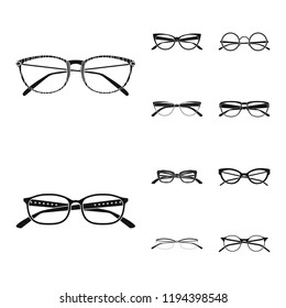 Vector illustration of glasses and frame icon. Collection of glasses and accessory stock symbol for web.