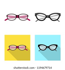 Vector illustration of glasses and frame icon. Collection of glasses and accessory stock vector illustration.