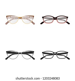 Vector illustration of glasses and frame icon. Set of glasses and accessory stock symbol for web.