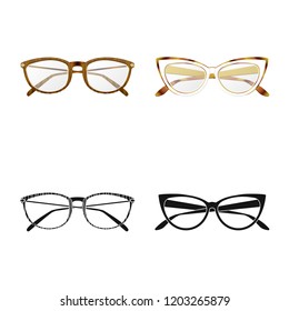 Vector illustration of glasses and frame icon. Collection of glasses and accessory stock vector illustration.