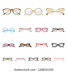 Vector illustration of glasses and frame icon. Set of glasses and accessory stock symbol for web.