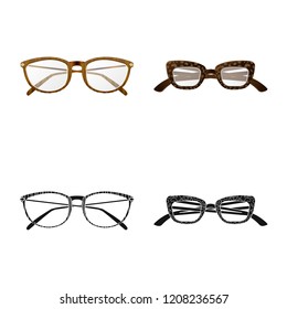 Vector illustration of glasses and frame icon. Set of glasses and accessory vector icon for stock.
