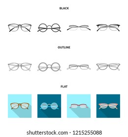Vector illustration of glasses and frame icon. Set of glasses and accessory stock vector illustration.