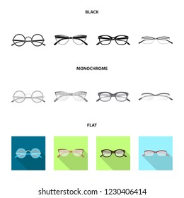 Vector illustration of glasses and frame icon. Collection of glasses and accessory stock symbol for web.