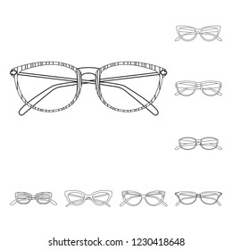 Vector illustration of glasses and frame icon. Collection of glasses and accessory stock vector illustration.